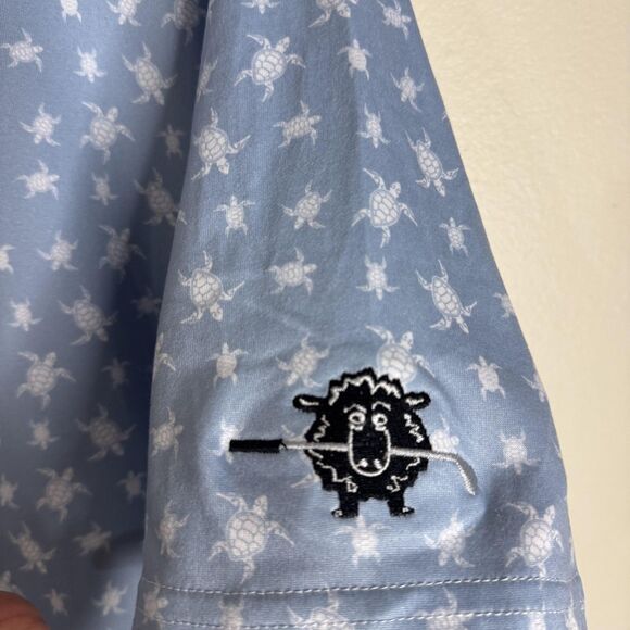 AndersonOrd Polo Shirt Mens Large Blue Turtle Print Golf Performance Stretch AO - Picture 5 of 11